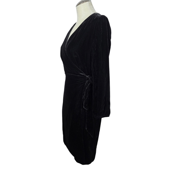 NWT J. Crew Velvet Black Wrap Long Sleebes V Neck Dress 0 - Picture 4 of 11